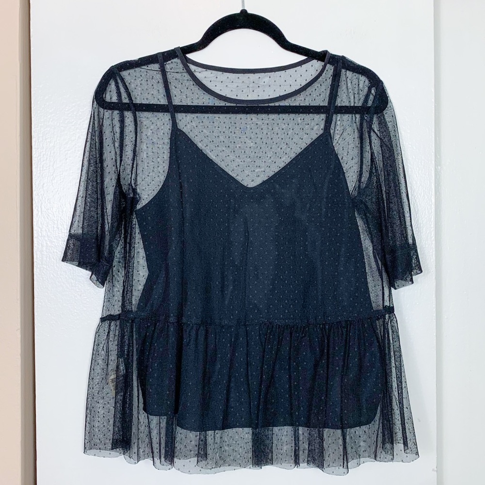 BCBG Generation Black Mesh Blouse